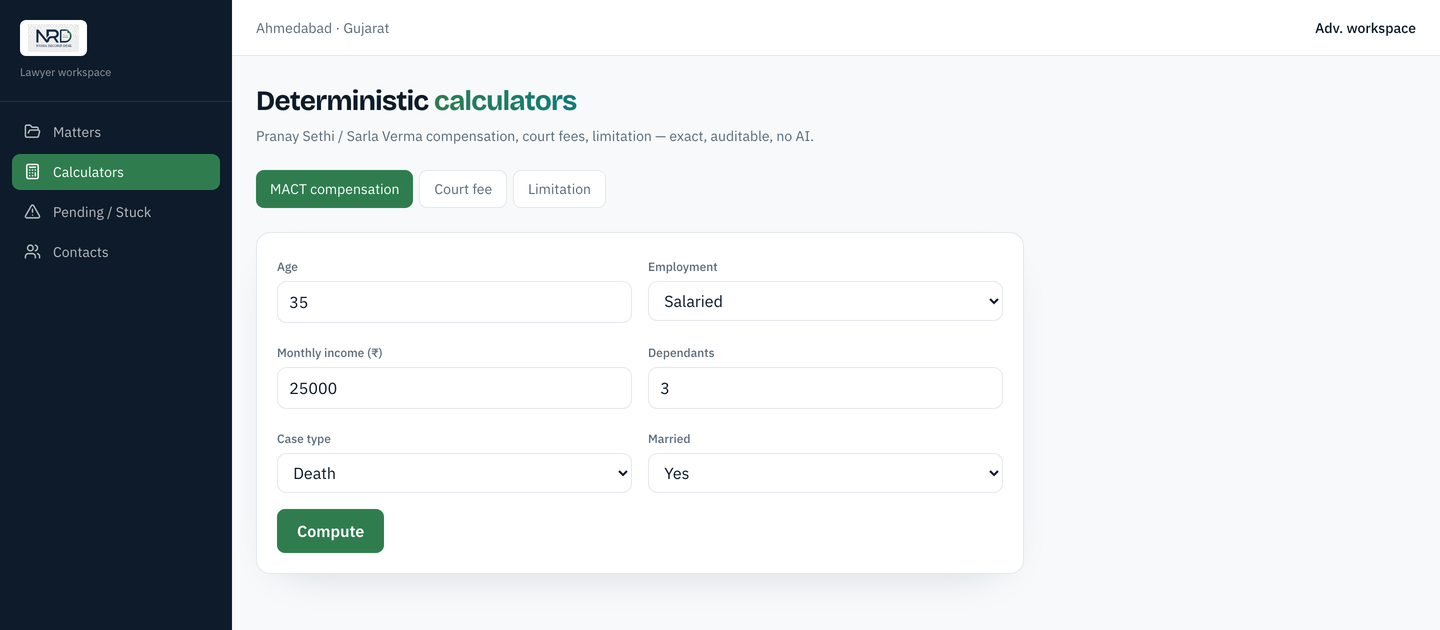 NRD deterministic MACT compensation calculator (Pranay Sethi)